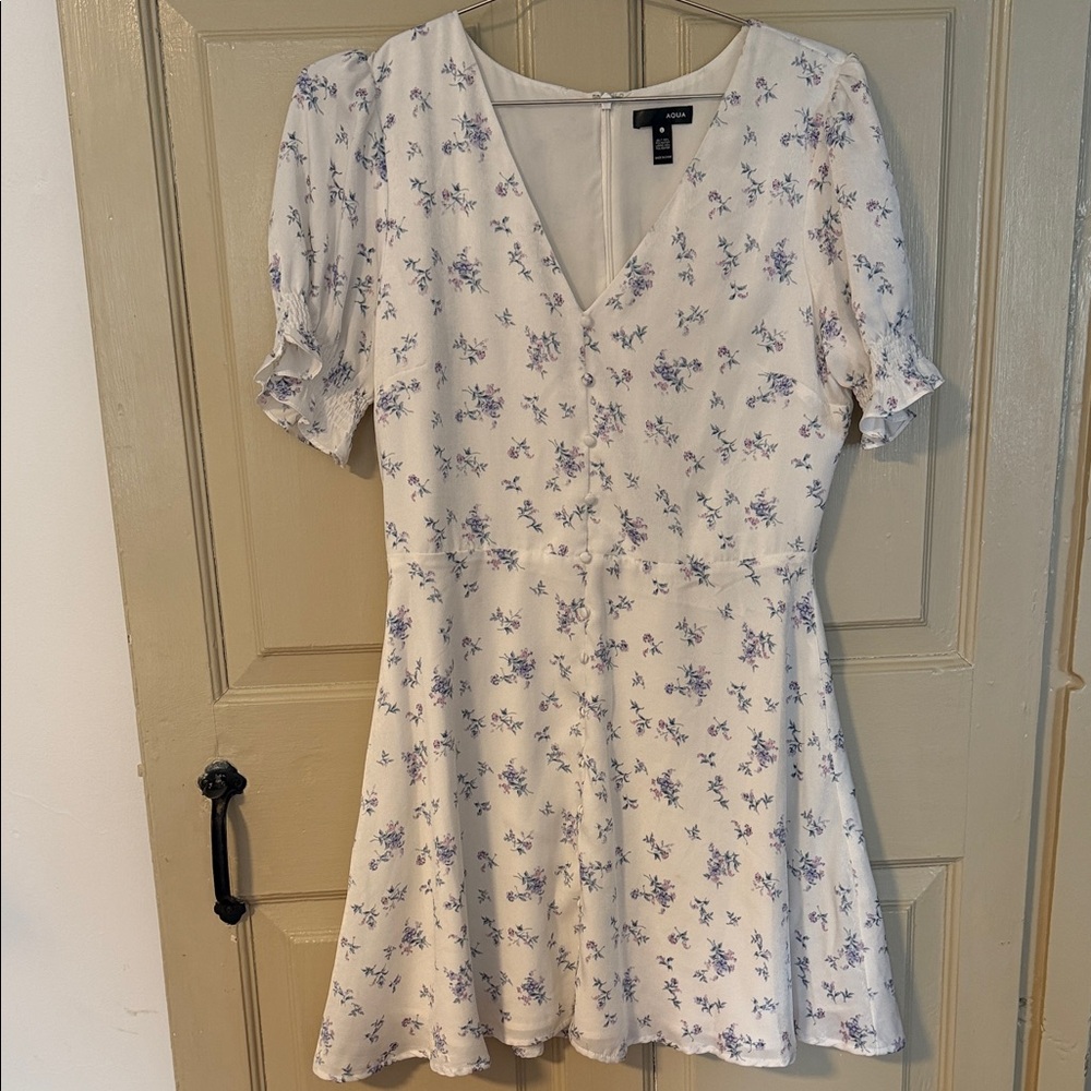 Aqua Floral White Dress